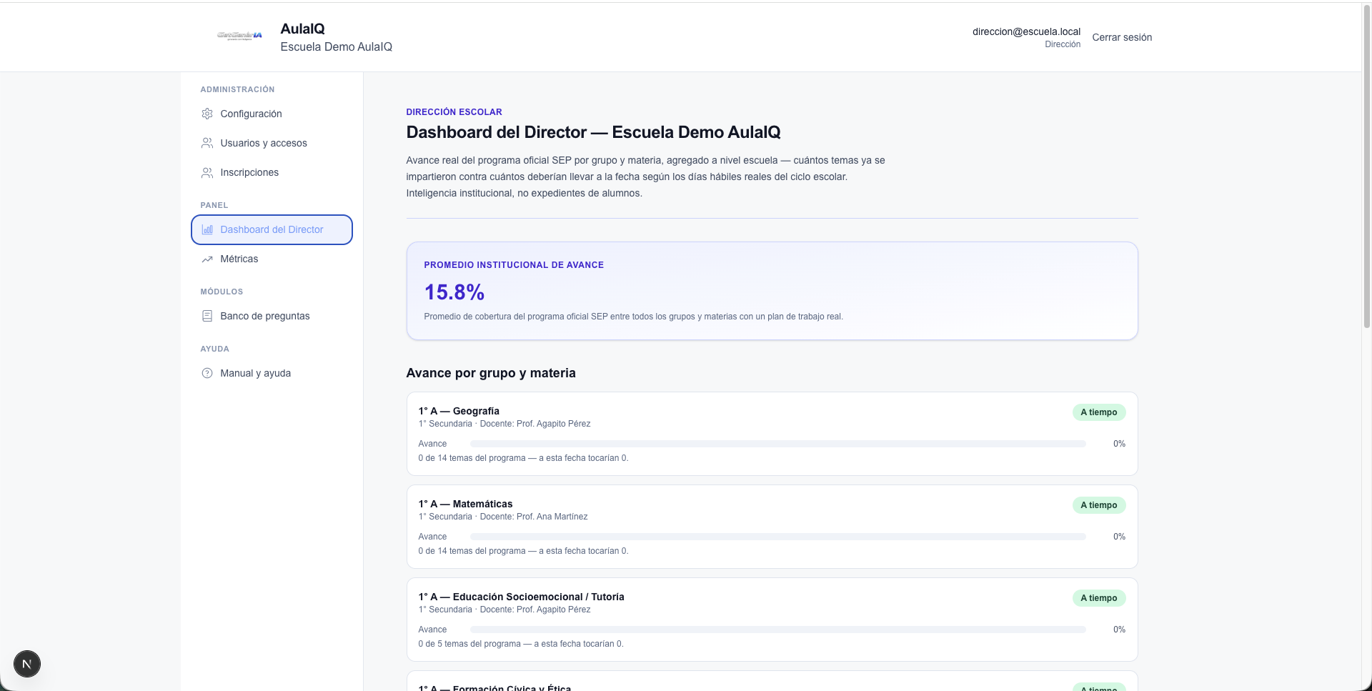 AulaIQ — seguimiento de progreso