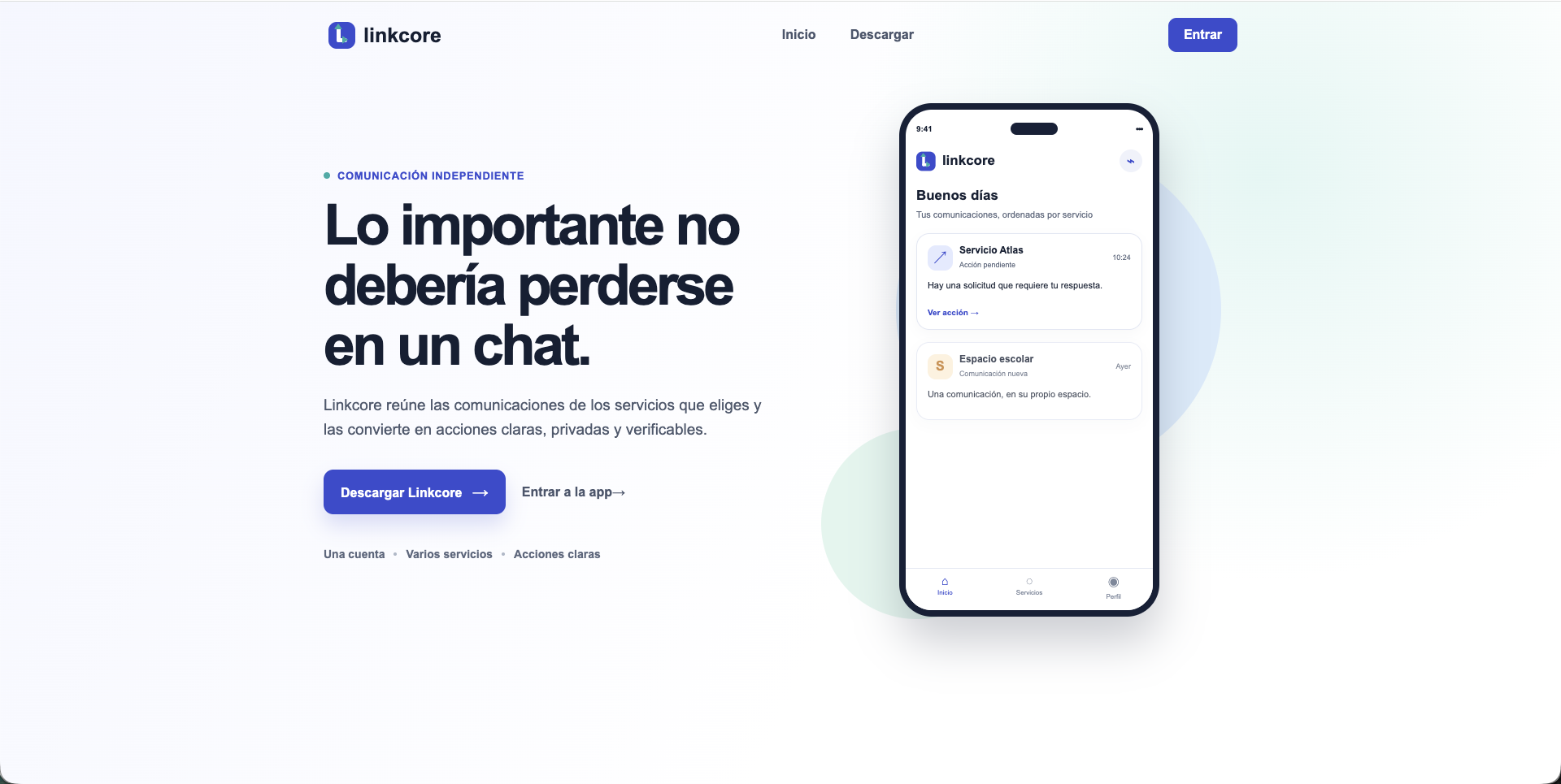 Landing de Linkcore
